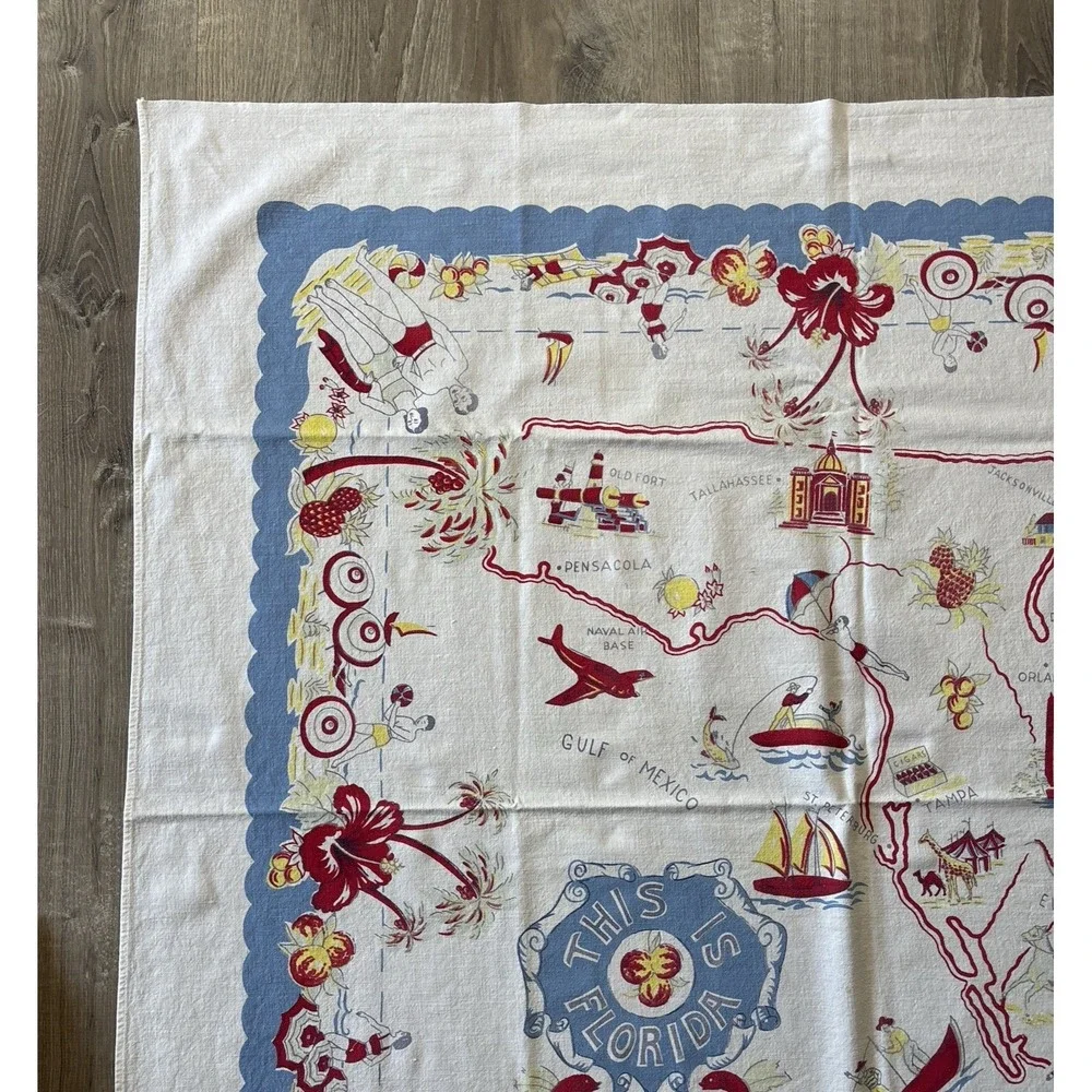 Vintage Florida Souvenir Map Tablecloth 48